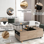 Modern Walnut & White Lift Top Coffee Table Multifunctional Table with Drawers & Shelves