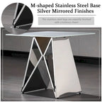 24 inch White Tempered Glass End Table with Mirrored M-Shaped Base