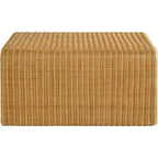 36 Inch Square Rattan Coffee Table, Waterfall Edges, Natural Textured Brown
