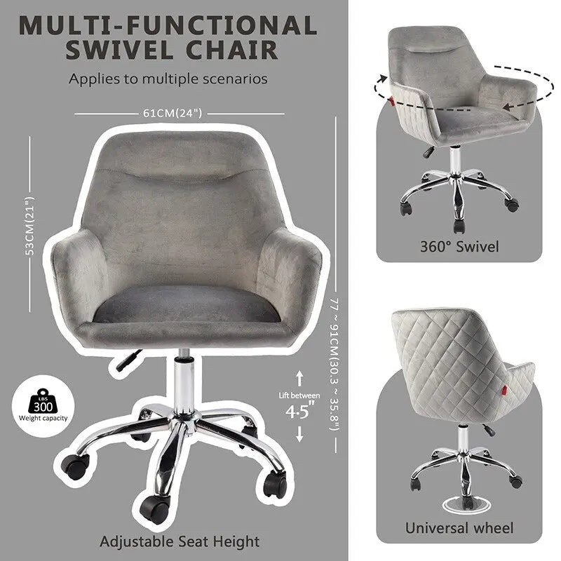 VANITII Accent Chair Swivel Vanity Chair Office Desk Chair With Wheels Modern Height Adjustable Pink/Grey/White