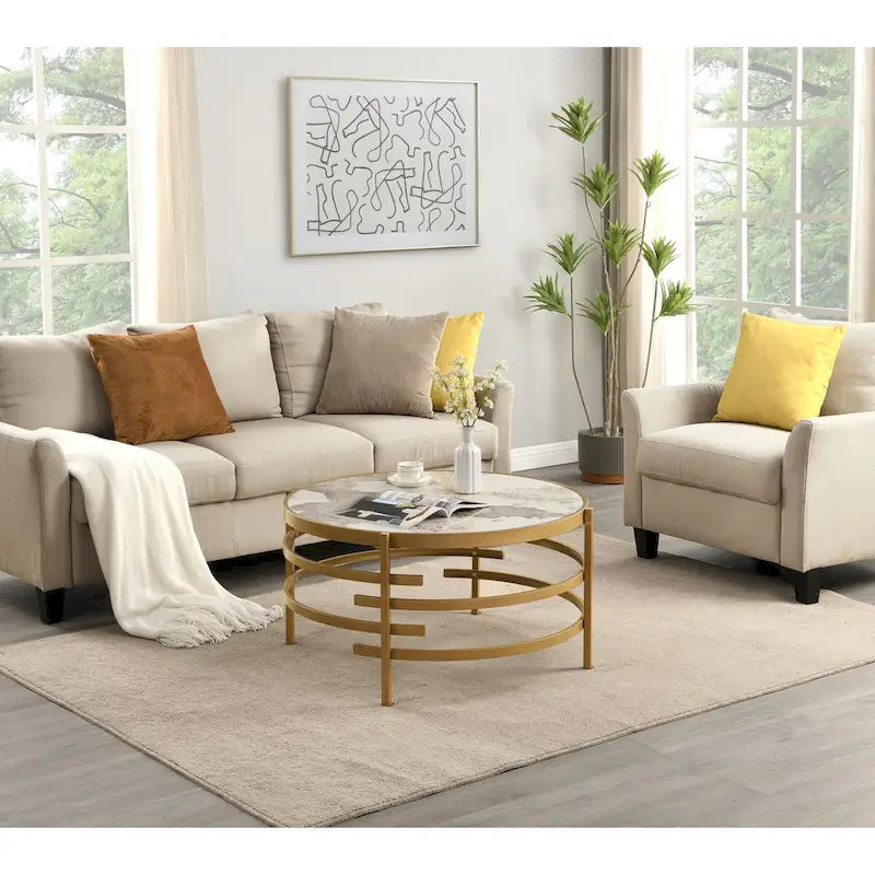 Modern Coffee Table With Sintered Stone Top and Sturdy Metal Frame