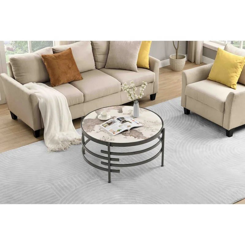 Modern Coffee Table With Sintered Stone Top and Sturdy Metal Frame