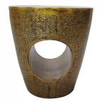 Nala 17 Inch Side End Table, Tapered Drum Shape with Unique Hollow Center, Antique Brass Aluminum