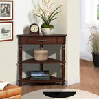 Wood Triangle Corner Side Table for Small Spaces Living Room