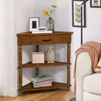 Wood Triangle Corner Side Table for Small Spaces Living Room