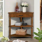 Wood Triangle Corner Side Table for Small Spaces Living Room
