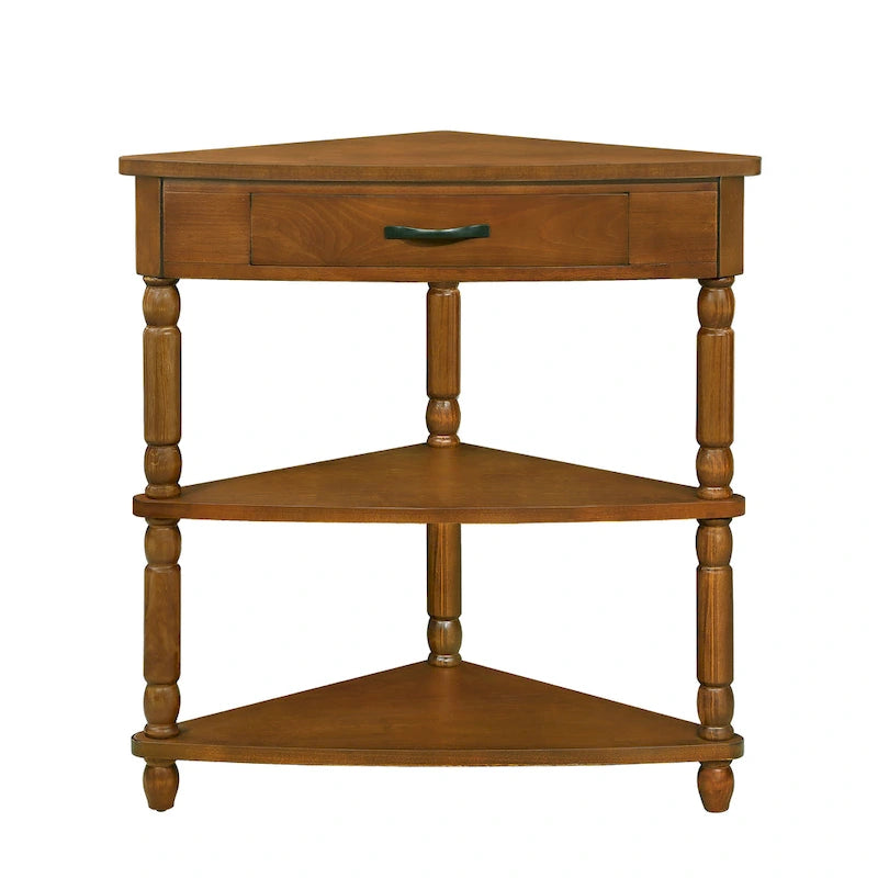 Wood Triangle Corner Side Table for Small Spaces Living Room