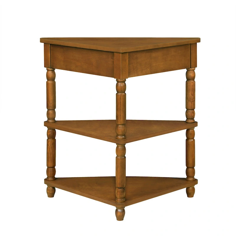 Wood Triangle Corner Side Table for Small Spaces Living Room