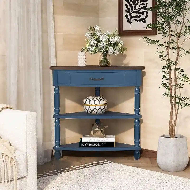 Wood Triangle Corner Side Table for Small Spaces Living Room