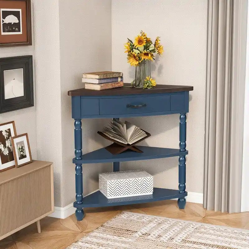 Wood Triangle Corner Side Table for Small Spaces Living Room