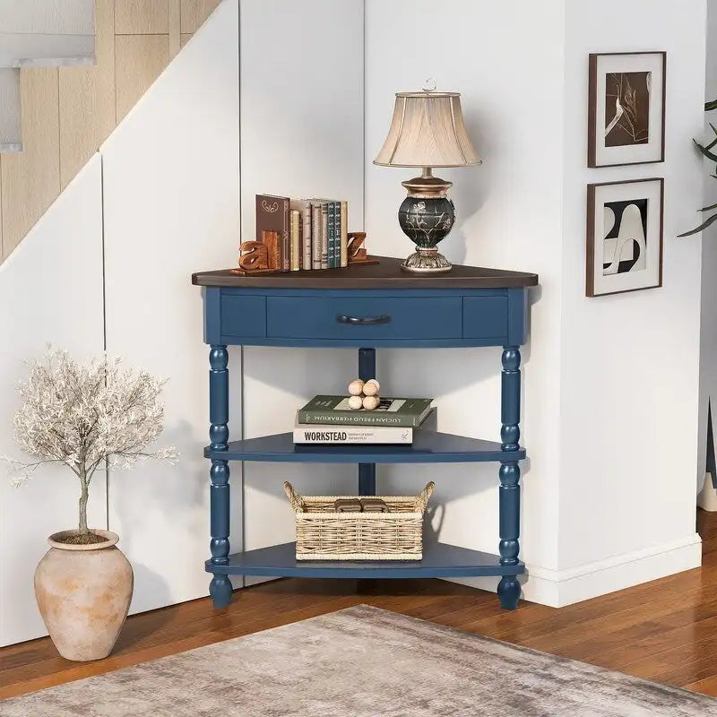 Wood Triangle Corner Side Table for Small Spaces Living Room