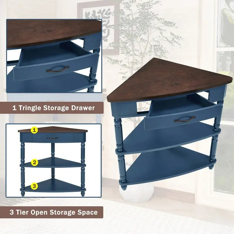 Wood Triangle Corner Side Table for Small Spaces Living Room
