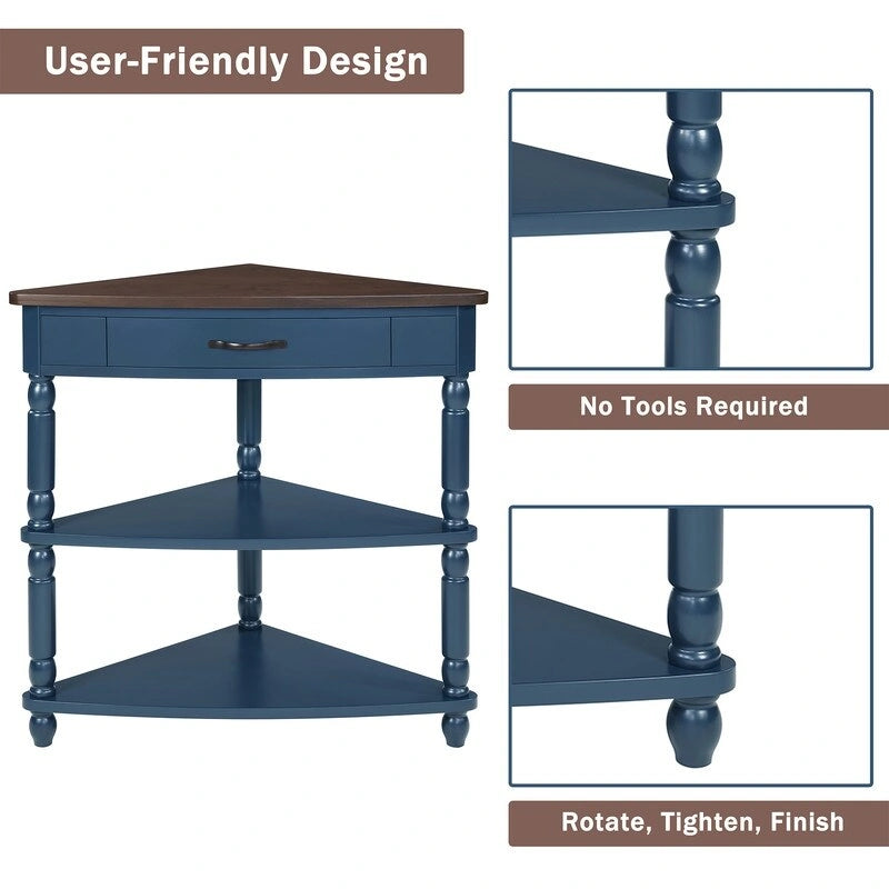 Wood Triangle Corner Side Table for Small Spaces Living Room