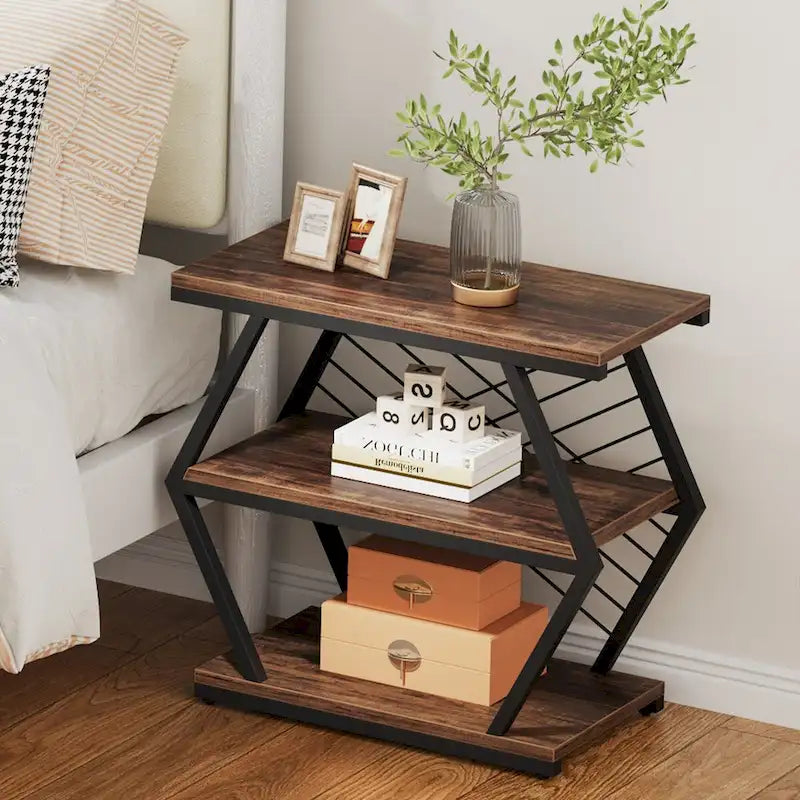 25 End Table 3-Tier Side Table with Metal Frame for Living Room Couch Side, Nightstands Bedsides Table for Bedroom