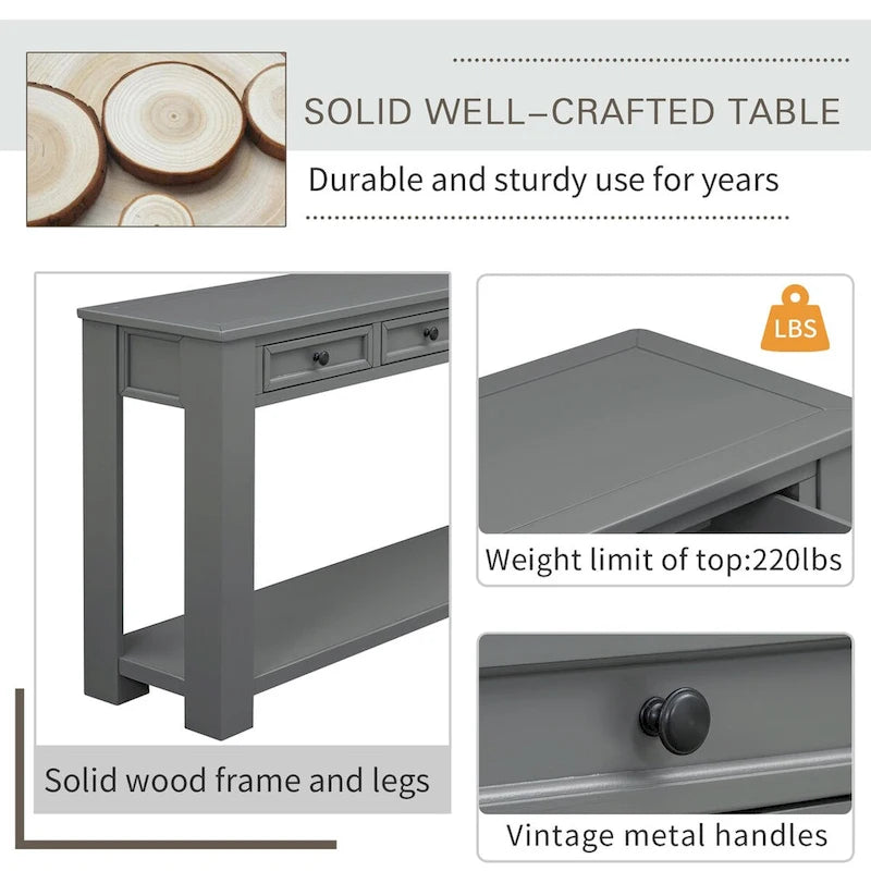Console Table for Entryway Hallway Sofa Table with Storage Drawers and Bottom Shelf