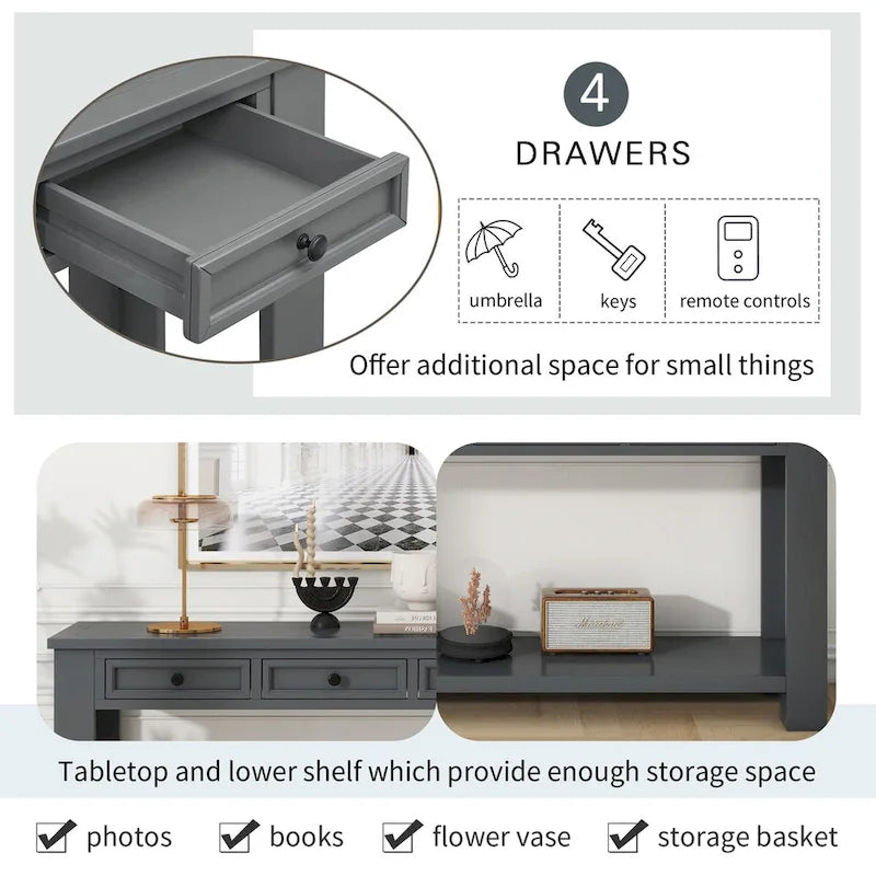 Console Table for Entryway Hallway Sofa Table with Storage Drawers and Bottom Shelf