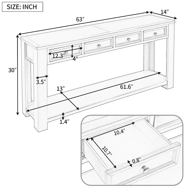 Console Table for Entryway Hallway Sofa Table with Storage Drawers and Bottom Shelf