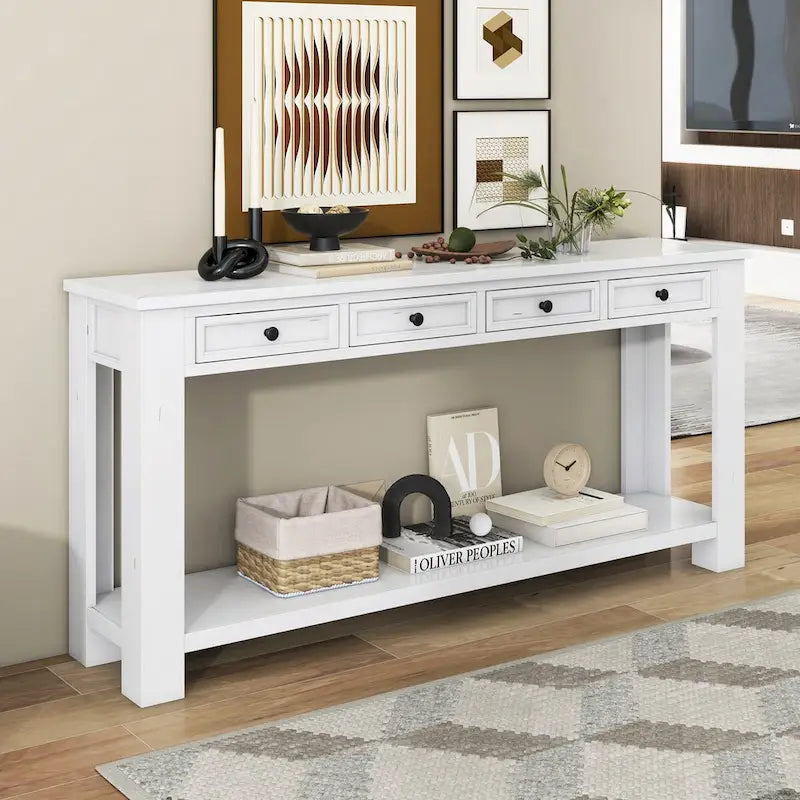 Console Table for Entryway Hallway Sofa Table with Storage Drawers and Bottom Shelf