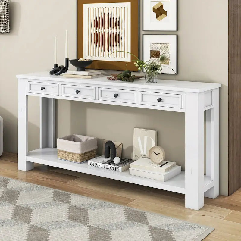 Console Table for Entryway Hallway Sofa Table with Storage Drawers and Bottom Shelf