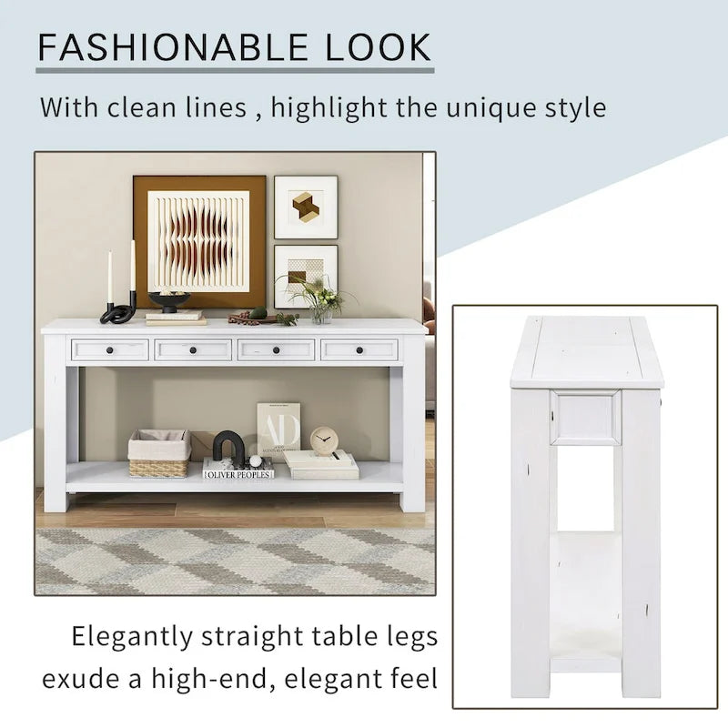 Console Table for Entryway Hallway Sofa Table with Storage Drawers and Bottom Shelf