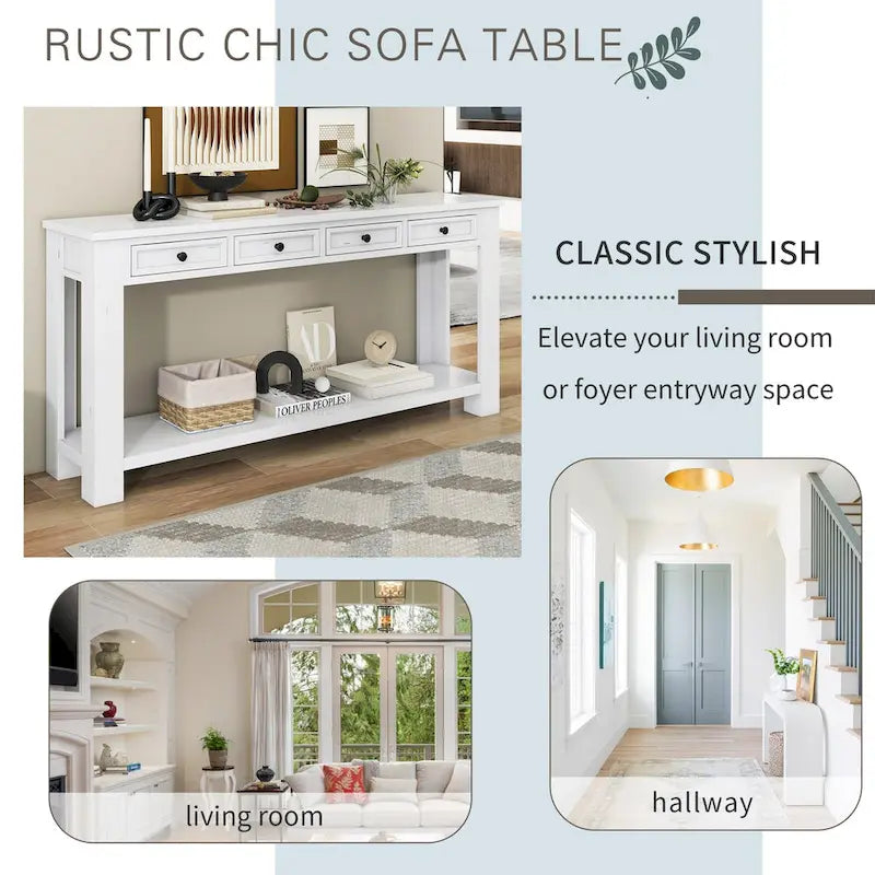 Console Table for Entryway Hallway Sofa Table with Storage Drawers and Bottom Shelf