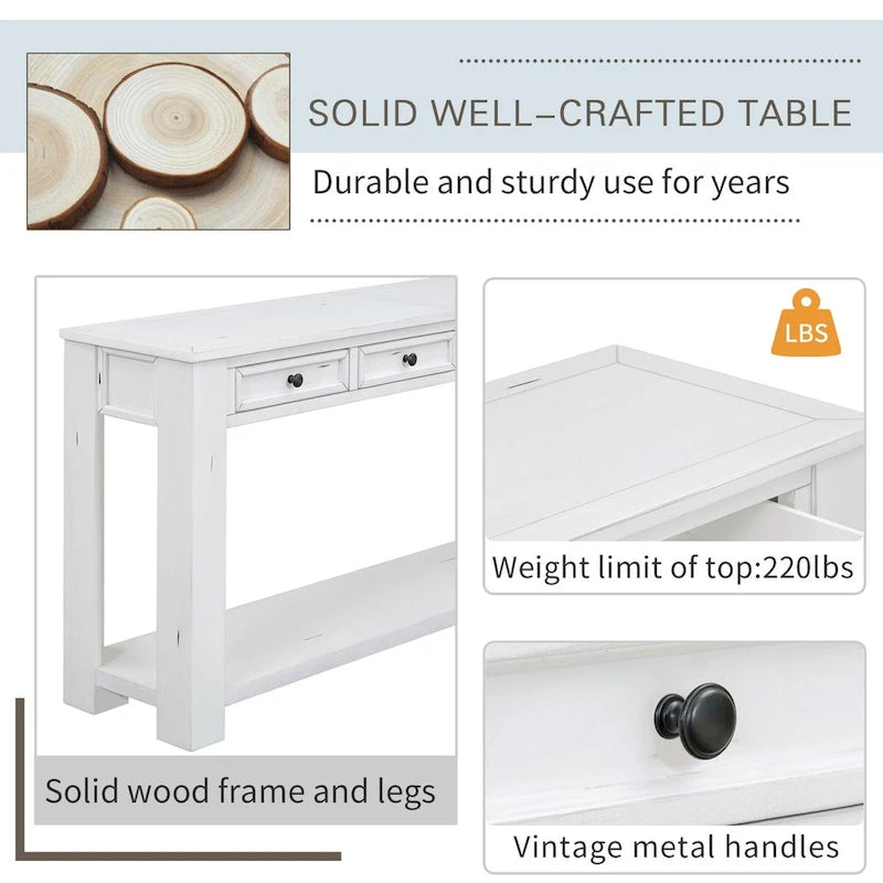 Console Table for Entryway Hallway Sofa Table with Storage Drawers and Bottom Shelf