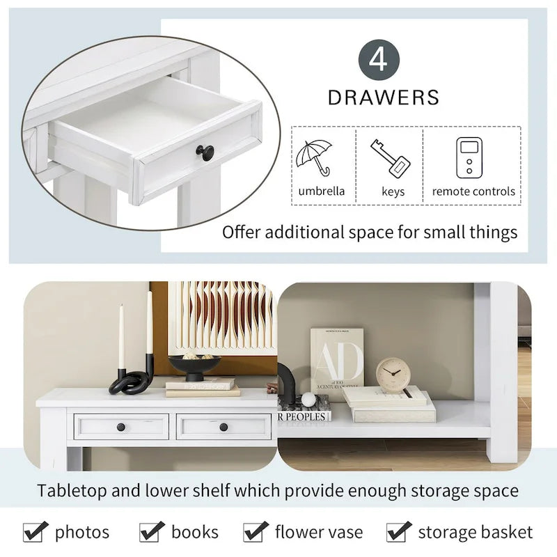 Console Table for Entryway Hallway Sofa Table with Storage Drawers and Bottom Shelf