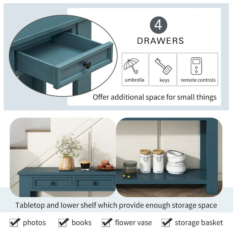 Console Table for Entryway Hallway Sofa Table with Storage Drawers and Bottom Shelf