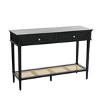 Acacia Wood Console Table with Cane Shelf