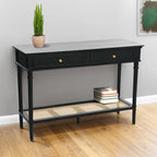 Acacia Wood Console Table with Cane Shelf