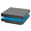 High Gloss Minimalist Design with LED Lights, 2-Tier Square Coffee Table, Center Table for Living Room