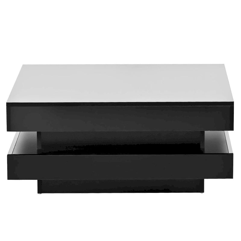 High Gloss Minimalist Design with LED Lights, 2-Tier Square Coffee Table, Center Table for Living Room