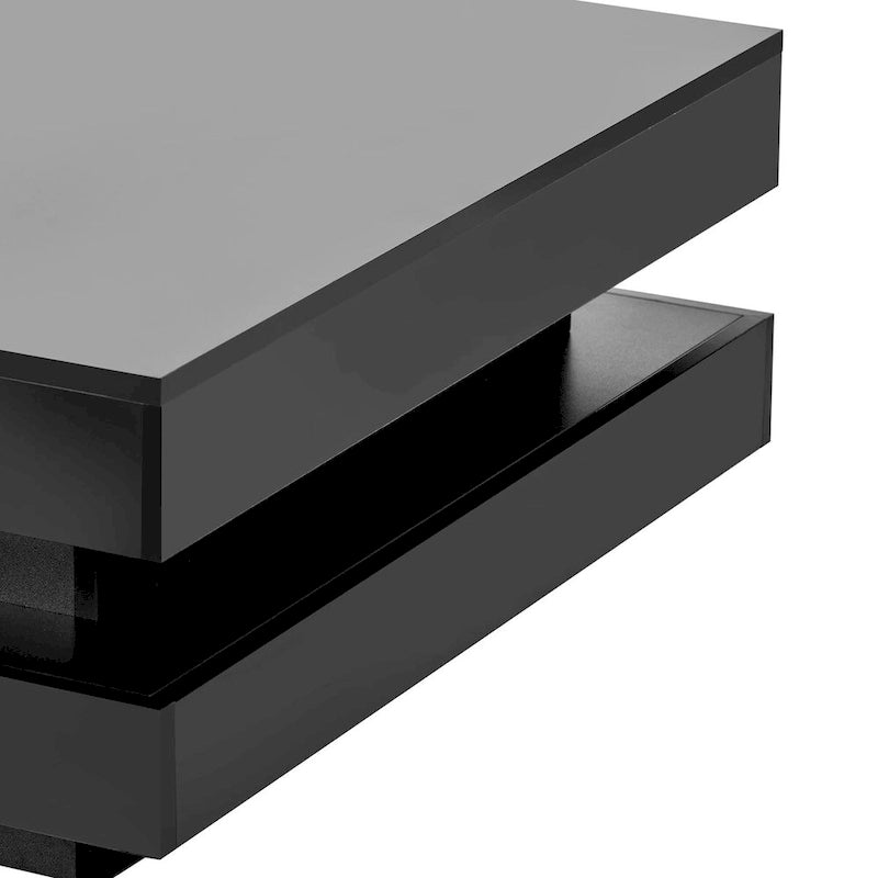 High Gloss Minimalist Design with LED Lights, 2-Tier Square Coffee Table, Center Table for Living Room
