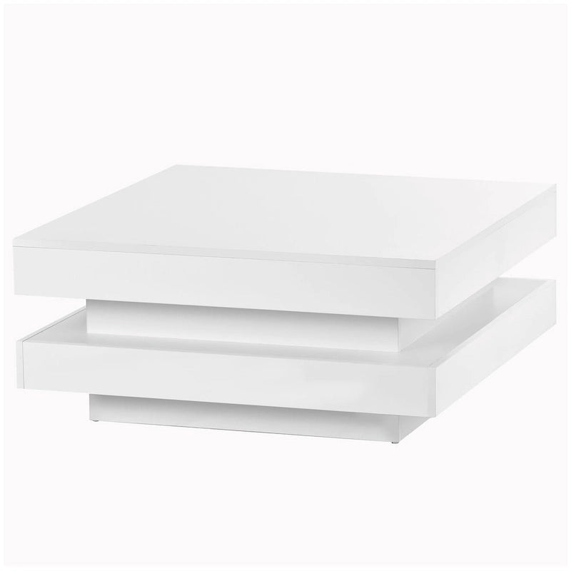 High Gloss Minimalist Design with LED Lights, 2-Tier Square Coffee Table, Center Table for Living Room