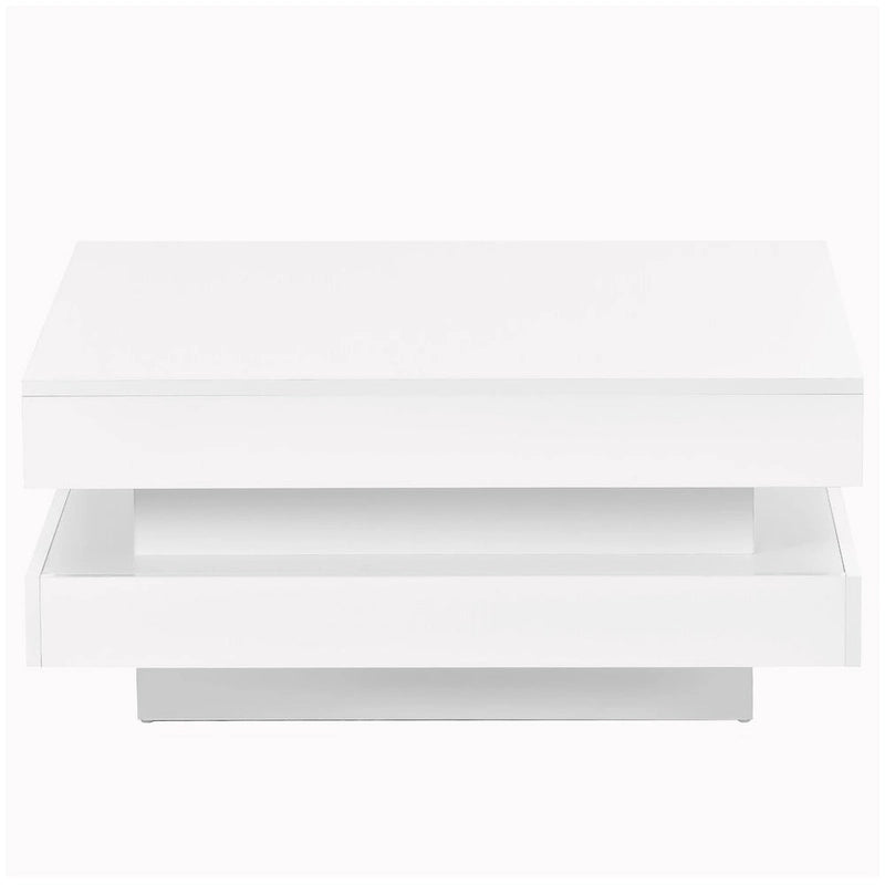 High Gloss Minimalist Design with LED Lights, 2-Tier Square Coffee Table, Center Table for Living Room