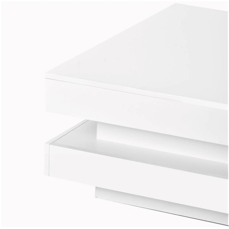 High Gloss Minimalist Design with LED Lights, 2-Tier Square Coffee Table, Center Table for Living Room