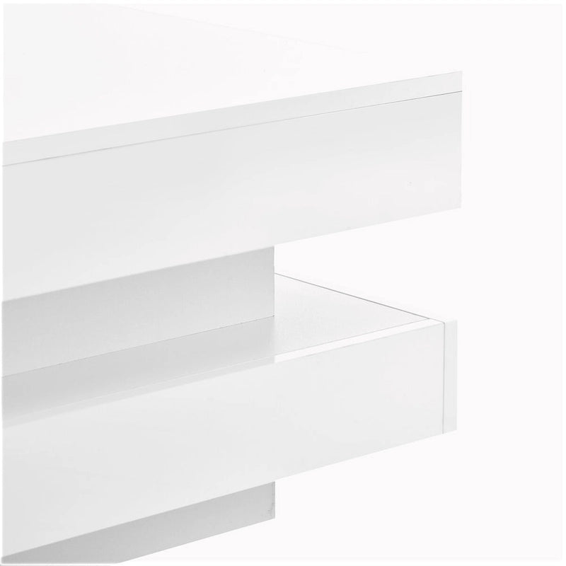 High Gloss Minimalist Design with LED Lights, 2-Tier Square Coffee Table, Center Table for Living Room