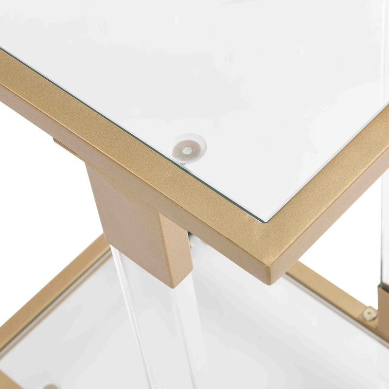 Glass Side Table, Acrylic End Table, Glass Top C Shape Square Table with Metal Base