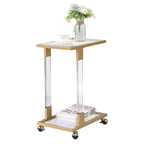 Glass Side Table, Acrylic End Table, Glass Top C Shape Square Table with Metal Base