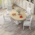 5-Piece Dining Set Extendable Round Dining Table and 4 Upholstered Back Chairs for Kitchen Dining Room