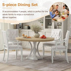 5-Piece Dining Set Extendable Round Dining Table and 4 Upholstered Back Chairs for Kitchen Dining Room