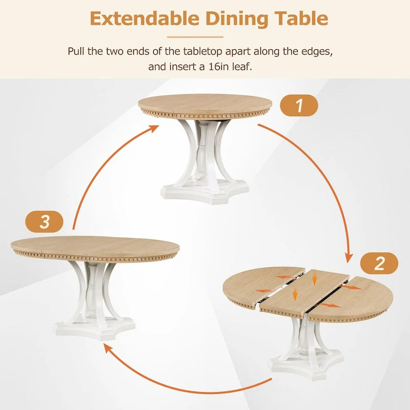 5-Piece Dining Set Extendable Round Dining Table and 4 Upholstered Back Chairs for Kitchen Dining Room
