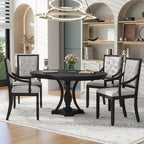 5-Piece Dining Set Extendable Round Dining Table and 4 Upholstered Back Chairs for Kitchen Dining Room