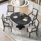 5-Piece Dining Set Extendable Round Dining Table and 4 Upholstered Back Chairs for Kitchen Dining Room