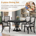 5-Piece Dining Set Extendable Round Dining Table and 4 Upholstered Back Chairs for Kitchen Dining Room