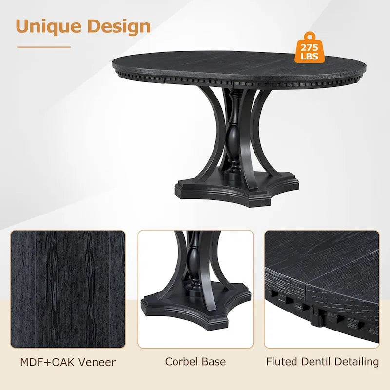 5-Piece Dining Set Extendable Round Dining Table and 4 Upholstered Back Chairs for Kitchen Dining Room