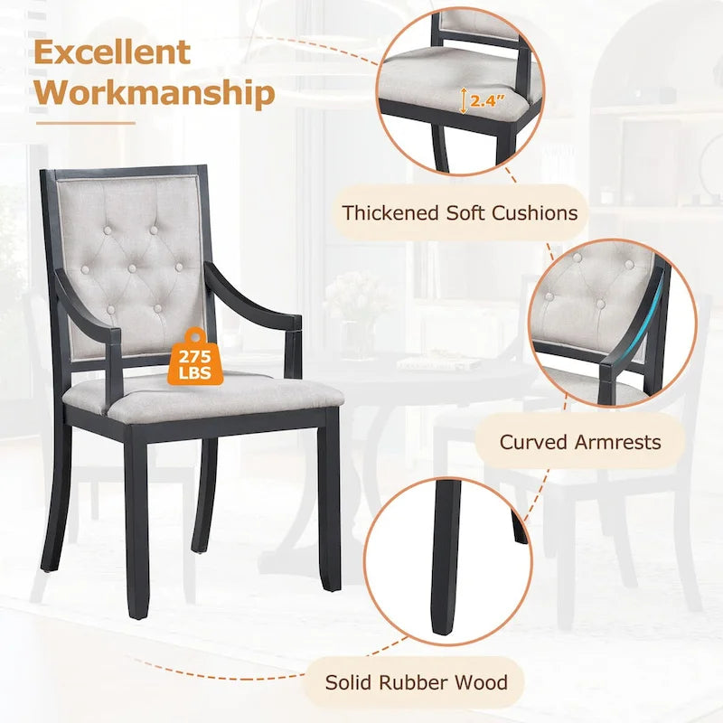 5-Piece Dining Set Extendable Round Dining Table and 4 Upholstered Back Chairs for Kitchen Dining Room