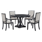 5-Piece Dining Set Extendable Round Dining Table and 4 Upholstered Back Chairs for Kitchen Dining Room