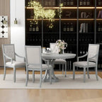 5-Piece Dining Set Extendable Round Dining Table and 4 Upholstered Back Chairs for Kitchen Dining Room