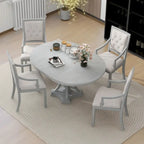 5-Piece Dining Set Extendable Round Dining Table and 4 Upholstered Back Chairs for Kitchen Dining Room